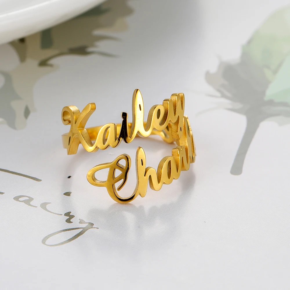 Fishhook Custom Double Name Finger Ring For Women Men Personalized Rings Couple Family Gift Gold Color Stainless Steel Jewelry Fishhook Custom Double Name Finger Ring For Women Men Personalized Rings Couple Family Gift Gold Color Stainless Steel Jewelry