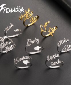 Fishhook Custom Double Name Finger Ring For Women Men Personalized Rings Couple Family Gift Gold Color Stainless Steel Jewelry