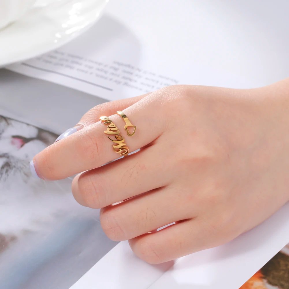 Fishhook Custom Double Name Finger Ring For Women Men Personalized Rings Couple Family Gift Gold Color Stainless Steel Jewelry Fishhook Custom Double Name Finger Ring For Women Men Personalized Rings Couple Family Gift Gold Color Stainless Steel Jewelry