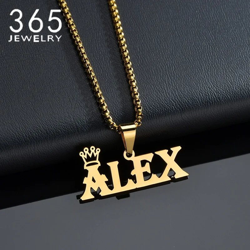 Custom Name Necklace Custom Jewelry Stainless Steel Personalized Crown Pendant For Women подвеска Men Collars Thick Chain Gifts