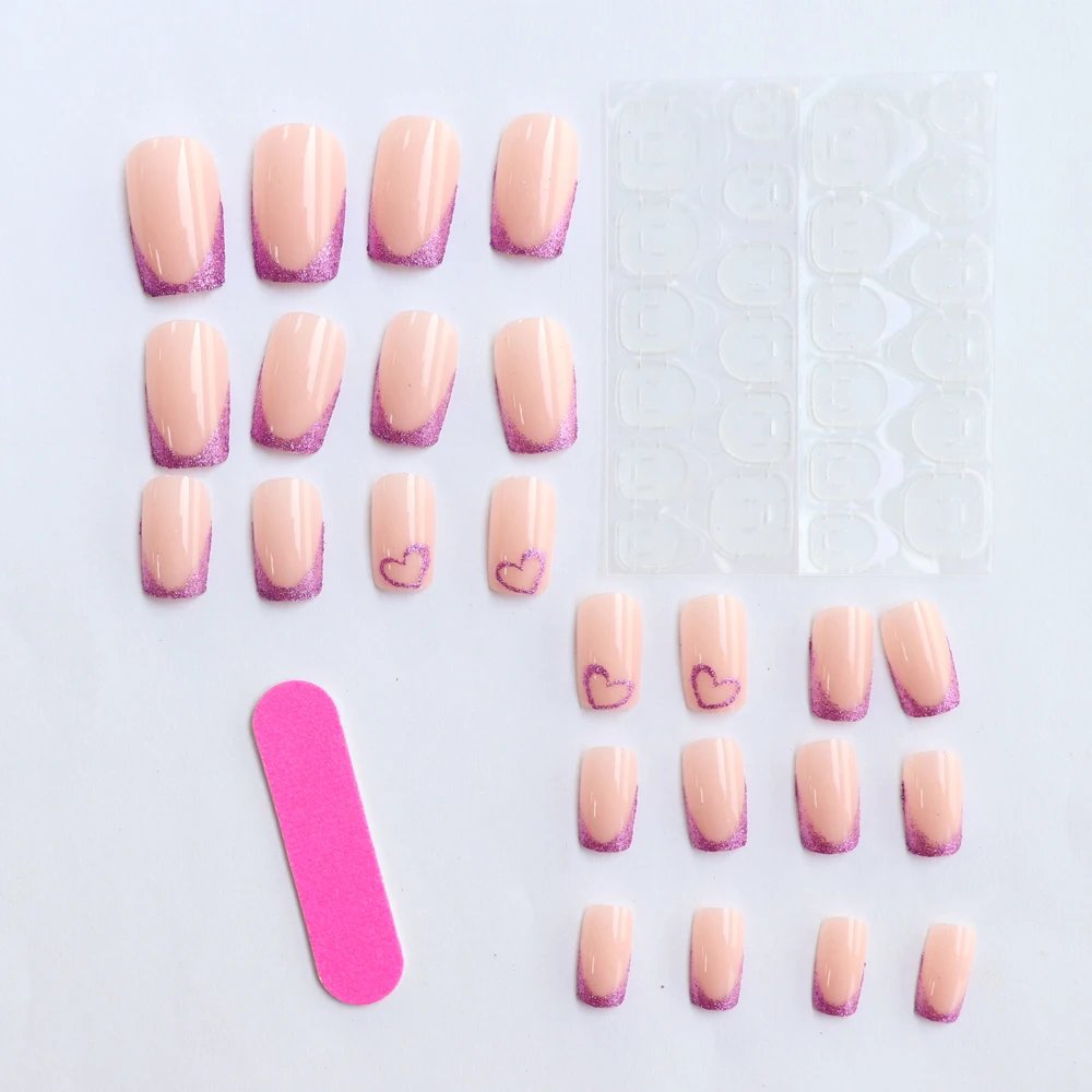 24PCS Simple wine red French false nails, European and American light luxury style ins nail enhancement, detachable nail patches