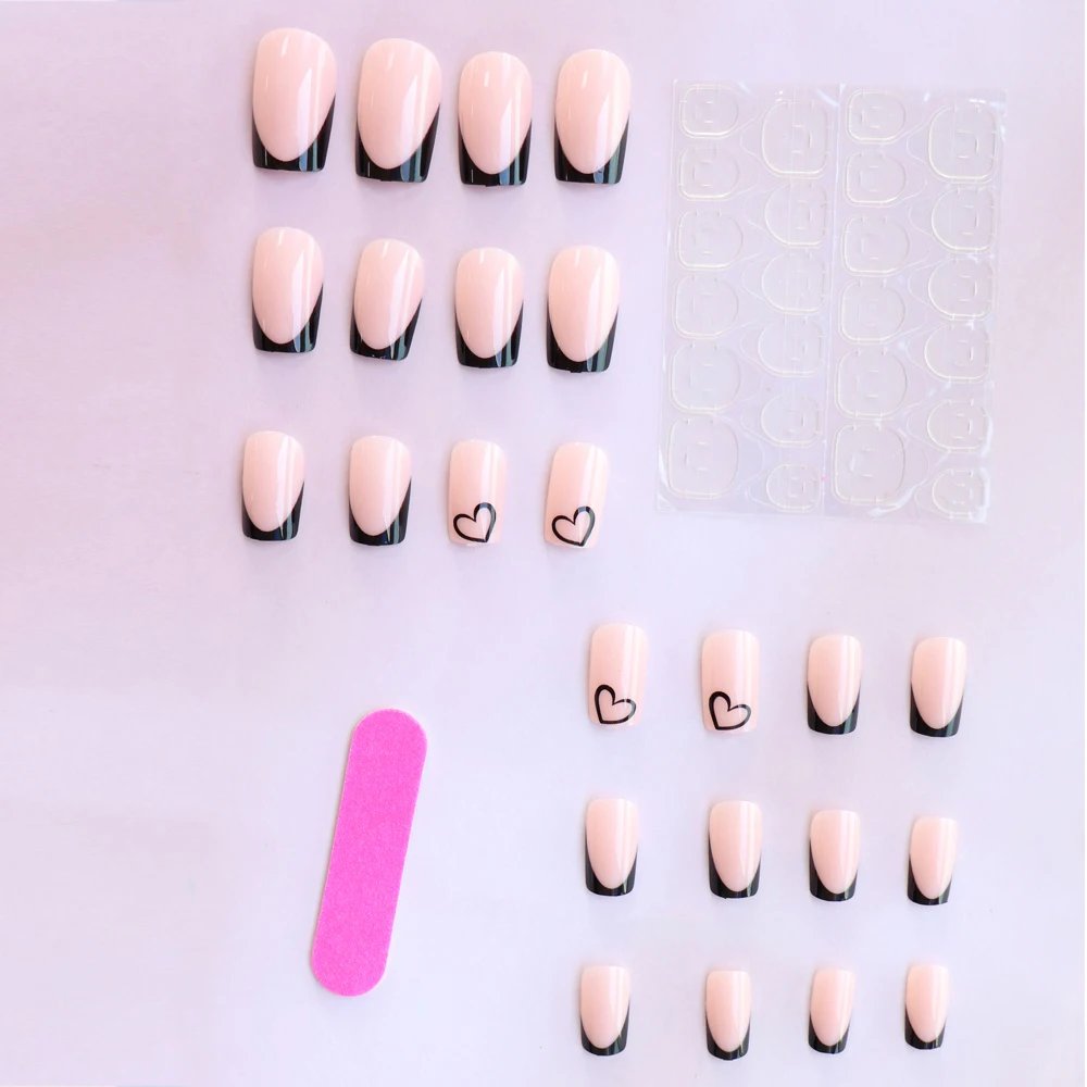 24PCS Simple wine red French false nails, European and American light luxury style ins nail enhancement, detachable nail patches
