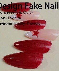 Alternative view of French Fake Nails Red Five-pointed Star False Nails Full Cover Press on Nail Tips y2k Nail Art Almond Artificial Nail Patches