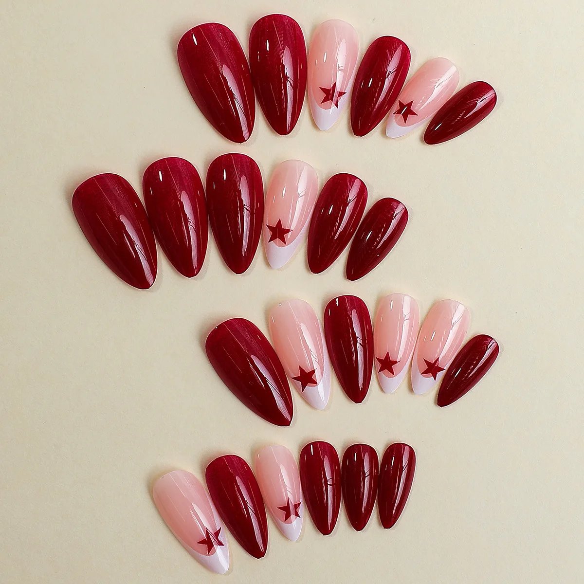 French Fake Nails Red Five-pointed Star False Nails Full Cover Press on Nail Tips y2k Nail Art Almond Artificial Nail Patches French Fake Nails Red Five-pointed Star False Nails Full Cover Press on Nail Tips y2k Nail Art Almond Artificial Nail Patches