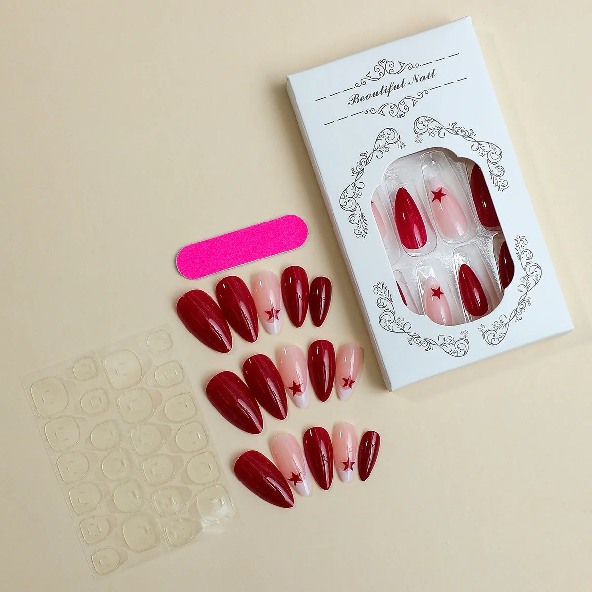 French Fake Nails Red Five-pointed Star False Nails Full Cover Press on Nail Tips y2k Nail Art Almond Artificial Nail Patches French Fake Nails Red Five-pointed Star False Nails Full Cover Press on Nail Tips y2k Nail Art Almond Artificial Nail Patches