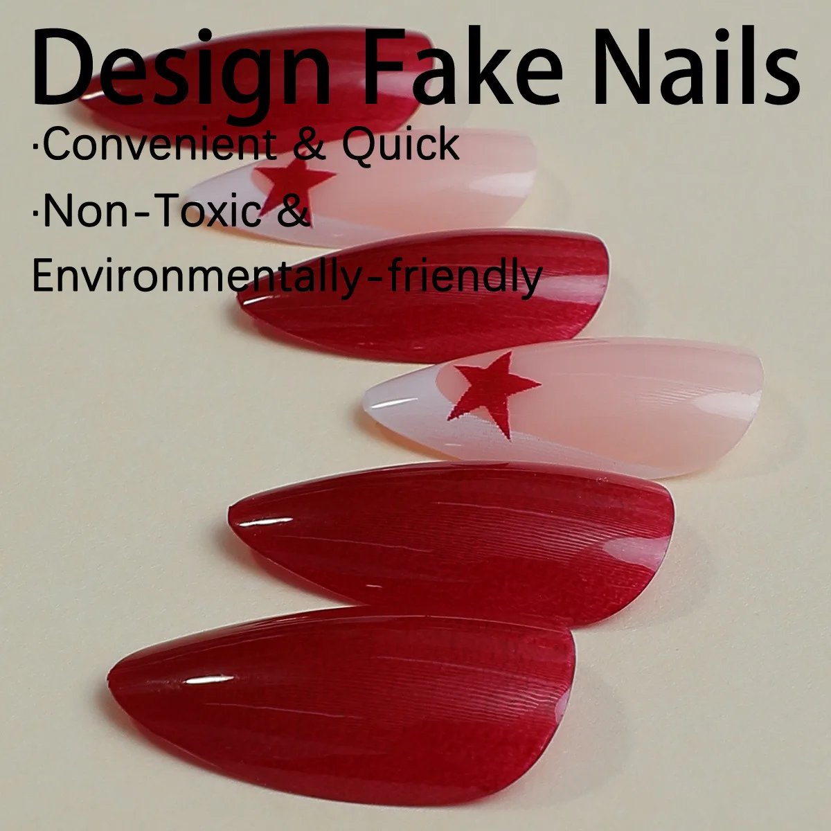 French Fake Nails Red Five-pointed Star False Nails Full Cover Press on Nail Tips y2k Nail Art Almond Artificial Nail Patches French Fake Nails Red Five-pointed Star False Nails Full Cover Press on Nail Tips y2k Nail Art Almond Artificial Nail Patches