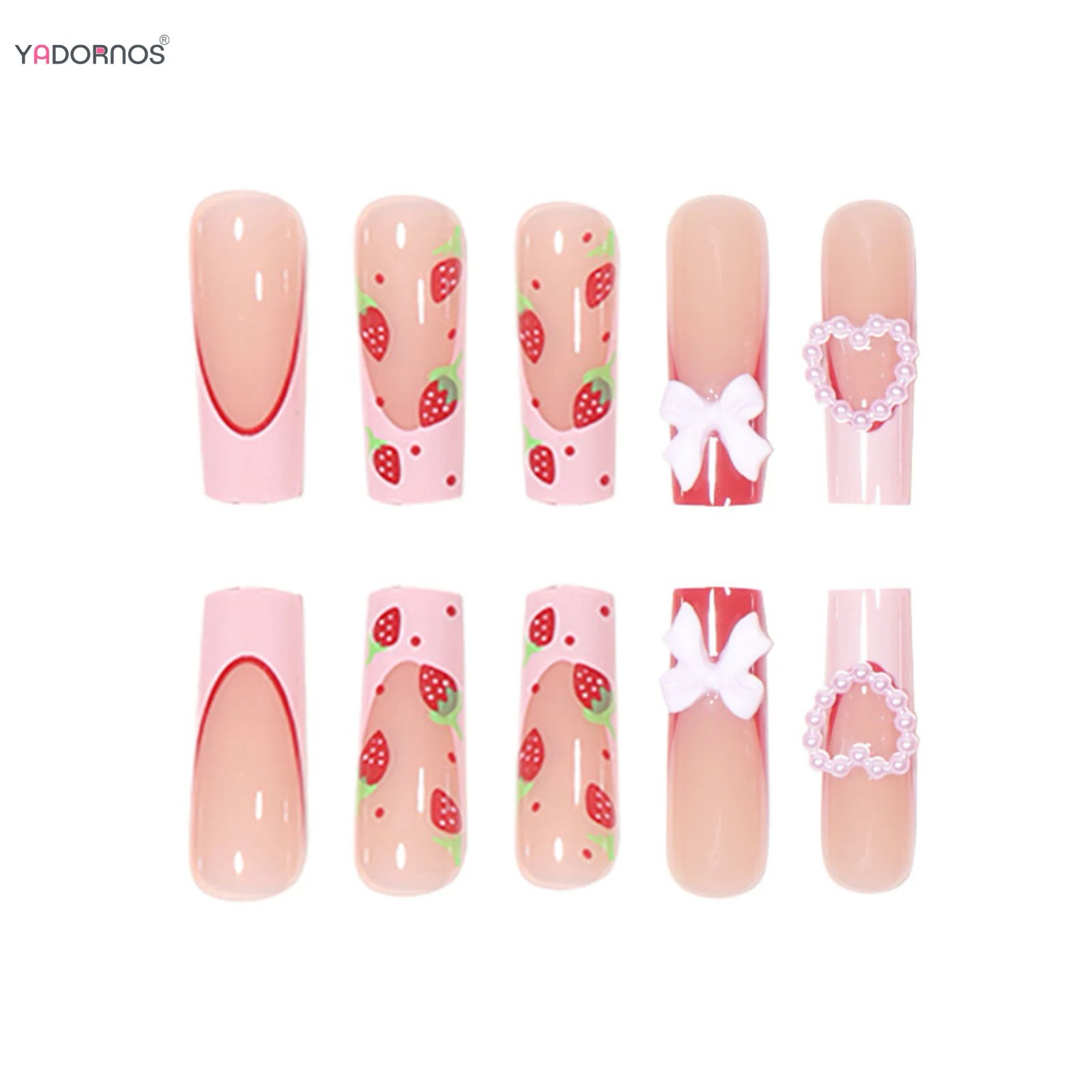 Red Strawberry Fake Nails Long Coffin French Press on Nails Pink Love Heart 3D Bowknot Designs False Nails for Women Girls Red Strawberry Fake Nails Long Coffin French Press on Nails Pink Love Heart 3D Bowknot Designs False Nails for Women Girls