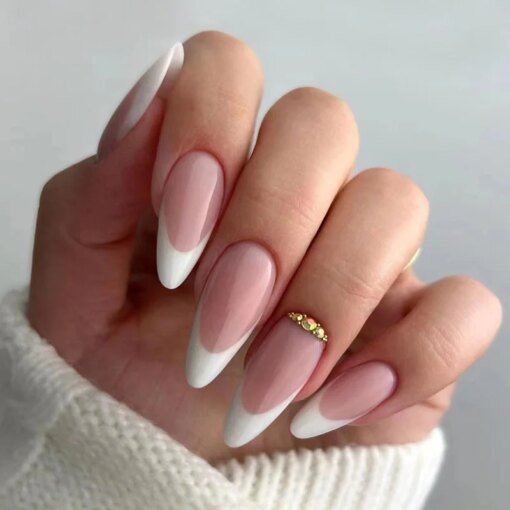 24Pcs False Nails French Manicure Professional Reusable Adhesive Nails For Girls With Design To Stick Gel Red False Nails Tips