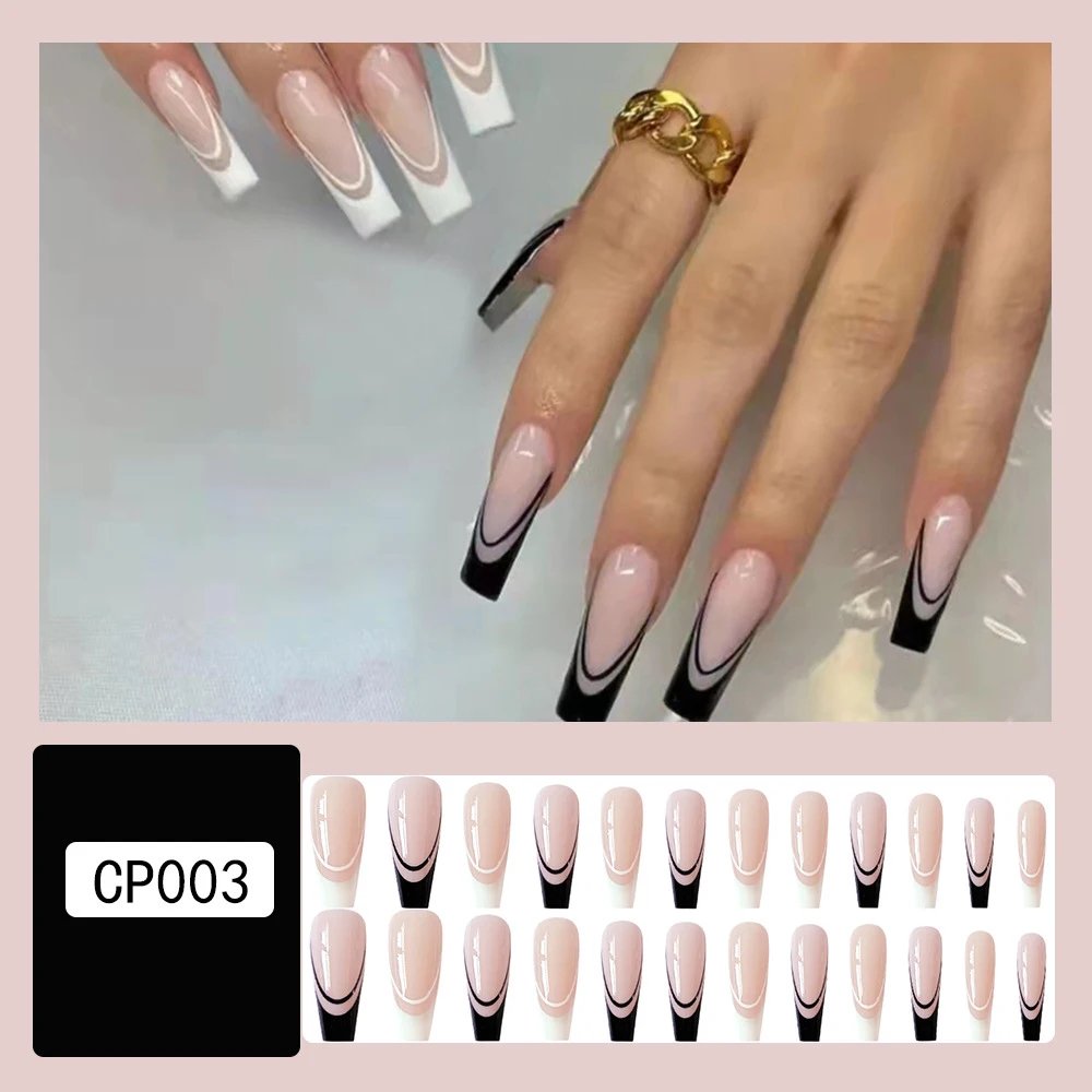 Simple Red-Edged French Coffin False Nails Detachable Long Ballerina Rhinestone Fake Nails Full Cover Nail Tips Press On Nails Simple Red-Edged French Coffin False Nails Detachable Long Ballerina Rhinestone Fake Nails Full Cover Nail Tips Press On Nails