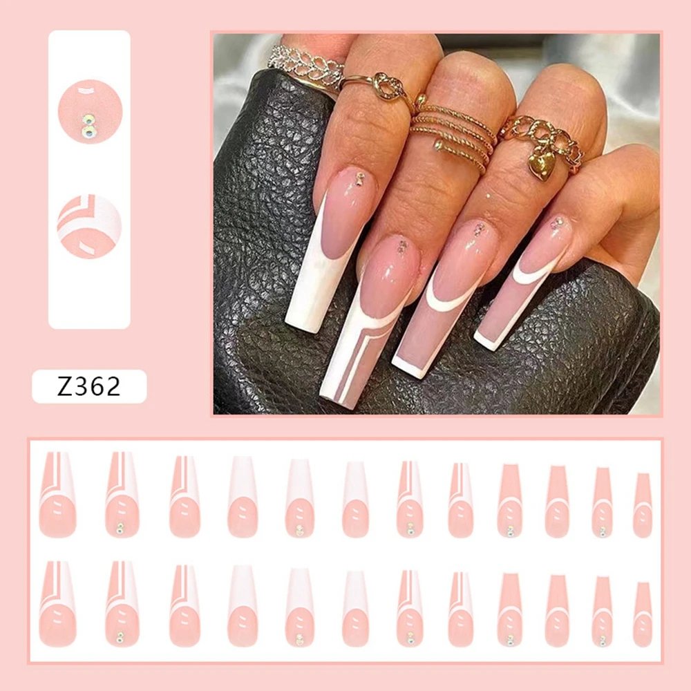 Simple Red-Edged French Coffin False Nails Detachable Long Ballerina Rhinestone Fake Nails Full Cover Nail Tips Press On Nails Simple Red-Edged French Coffin False Nails Detachable Long Ballerina Rhinestone Fake Nails Full Cover Nail Tips Press On Nails