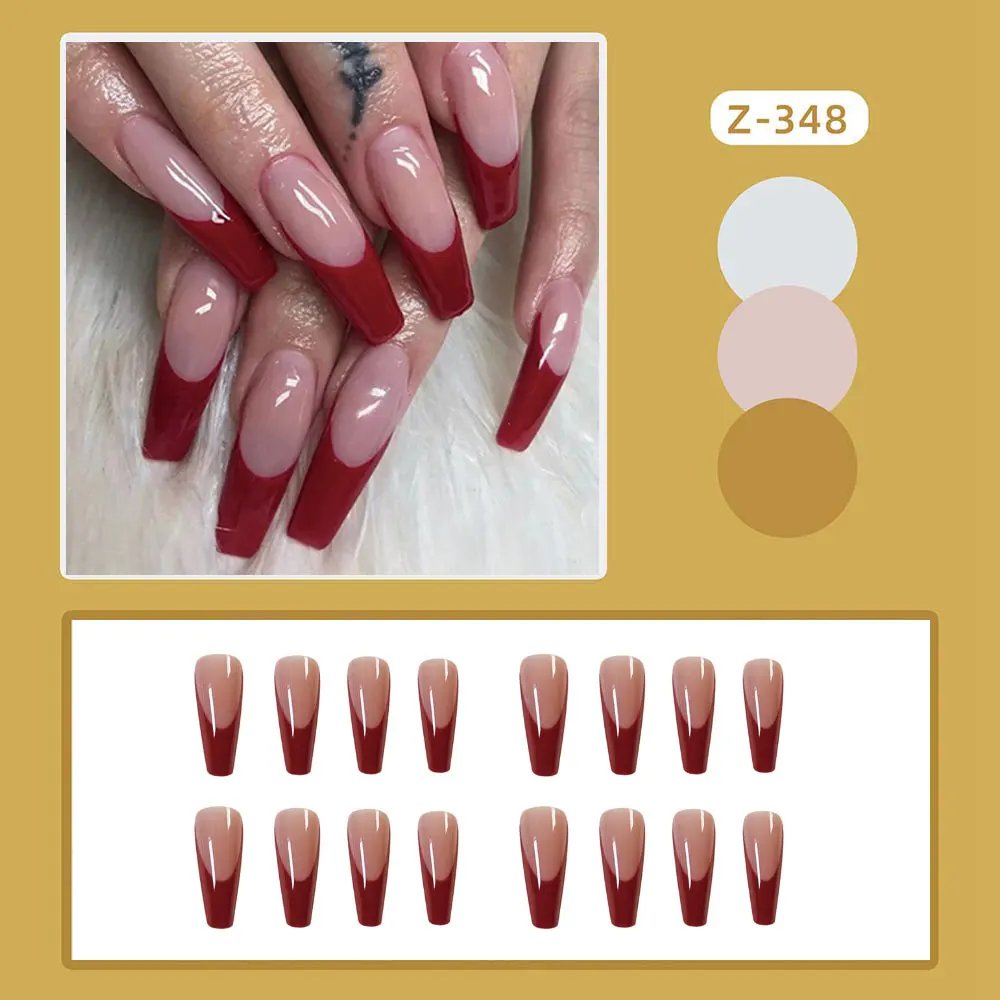 Simple Red-Edged French Coffin False Nails Detachable Long Ballerina Rhinestone Fake Nails Full Cover Nail Tips Press On Nails Simple Red-Edged French Coffin False Nails Detachable Long Ballerina Rhinestone Fake Nails Full Cover Nail Tips Press On Nails