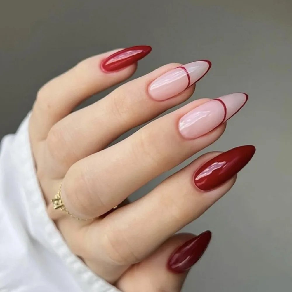 24pcs Red Glitter Fake Nails Almond Christmas Valentine's Day French Ballet Nail Press on False Nails Waterproof Faux Fingernail 24pcs Red Glitter Fake Nails Almond Christmas Valentine's Day French Ballet Nail Press on False Nails Waterproof Faux Fingernail
