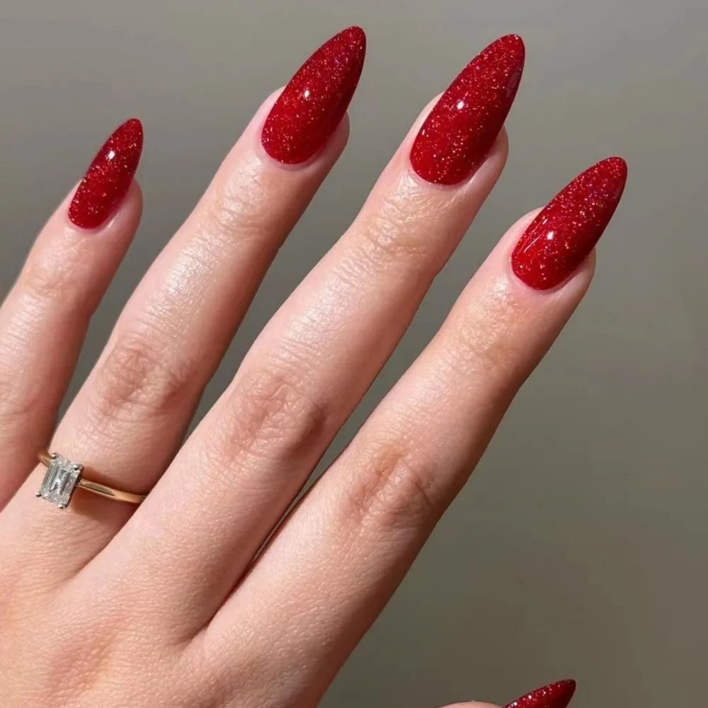24pcs Red Glitter Fake Nails Almond Christmas Valentine's Day French Ballet Nail Press on False Nails Waterproof Faux Fingernail 24pcs Red Glitter Fake Nails Almond Christmas Valentine's Day French Ballet Nail Press on False Nails Waterproof Faux Fingernail