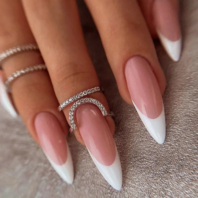 24Pcs Red Heart Nails Fake Wearable Long Almond False Nails Art Acrylic Press on Nails Full Coverage Removable French Fake Nail