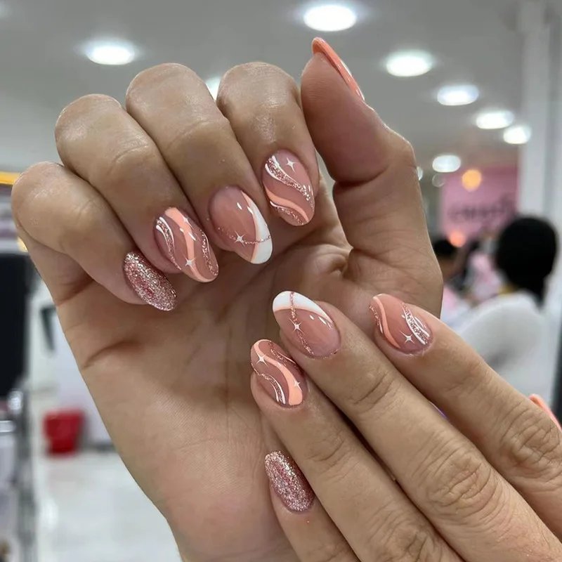 24Pcs Red Heart Nails Fake Wearable Long Almond False Nails Art Acrylic Press on Nails Full Coverage Removable French Fake Nail