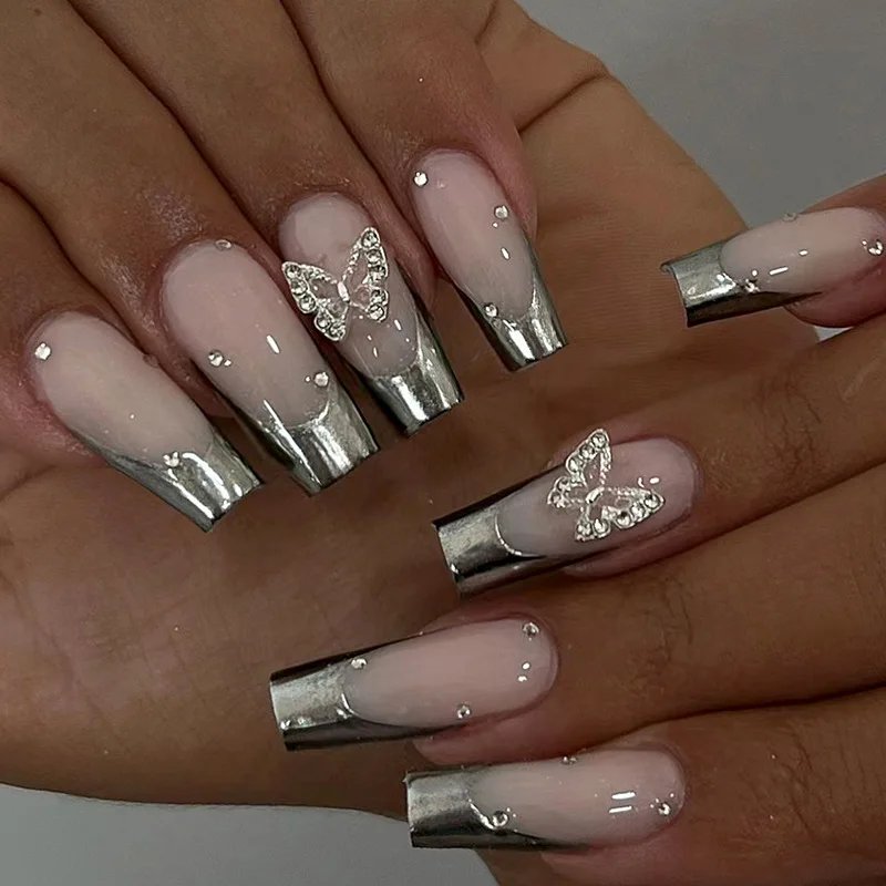 24Pcs Red Heart Nails Fake Wearable Long Almond False Nails Art Acrylic Press on Nails Full Coverage Removable French Fake Nail
