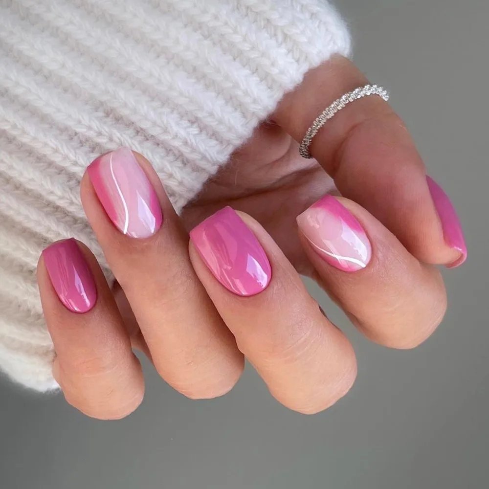 24Pcs Red Heart Nails Fake Wearable Long Almond False Nails Art Acrylic Press on Nails Full Coverage Removable French Fake Nail