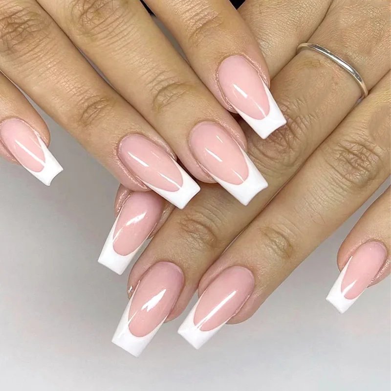 24Pcs Red Heart Nails Fake Wearable Long Almond False Nails Art Acrylic Press on Nails Full Coverage Removable French Fake Nail