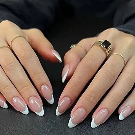 24Pcs Red Heart Nails Fake Wearable Long Almond False Nails Art Acrylic Press on Nails Full Coverage Removable French Fake Nail