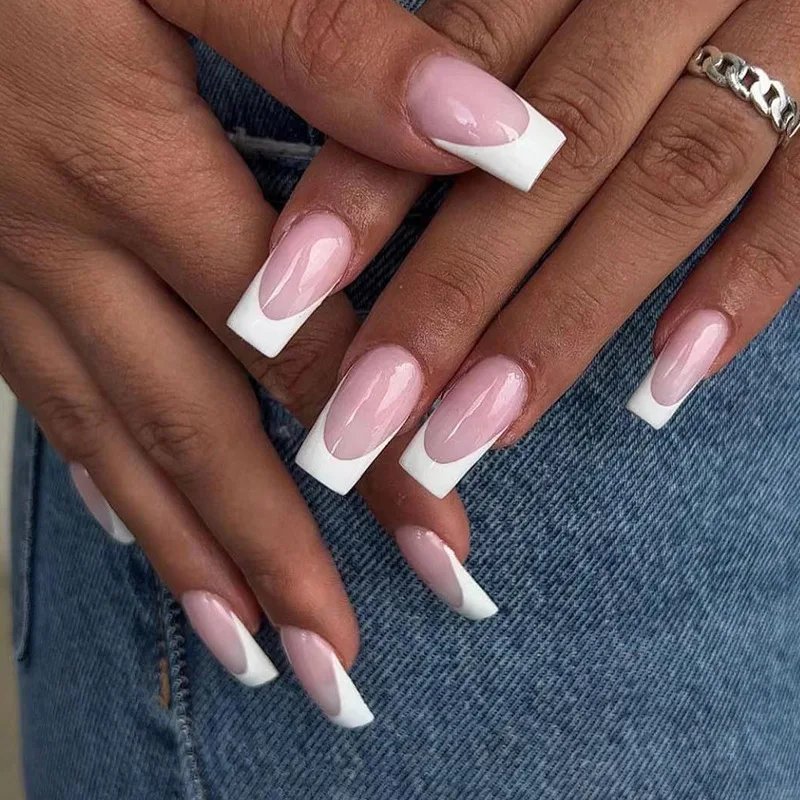 24Pcs Red Heart Nails Fake Wearable Long Almond False Nails Art Acrylic Press on Nails Full Coverage Removable French Fake Nail