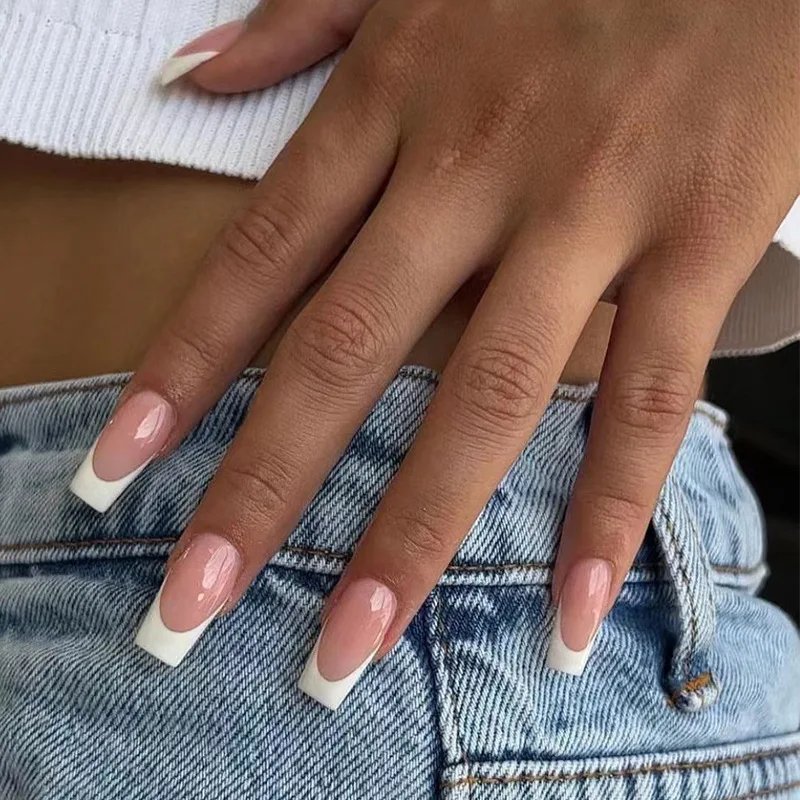 24Pcs Red Heart Nails Fake Wearable Long Almond False Nails Art Acrylic Press on Nails Full Coverage Removable French Fake Nail