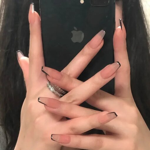 24Pcs/Box Fake Nails Press On  Detachable False  With 1Sheet Free White Transparent Nail Glue Sticker French Tips