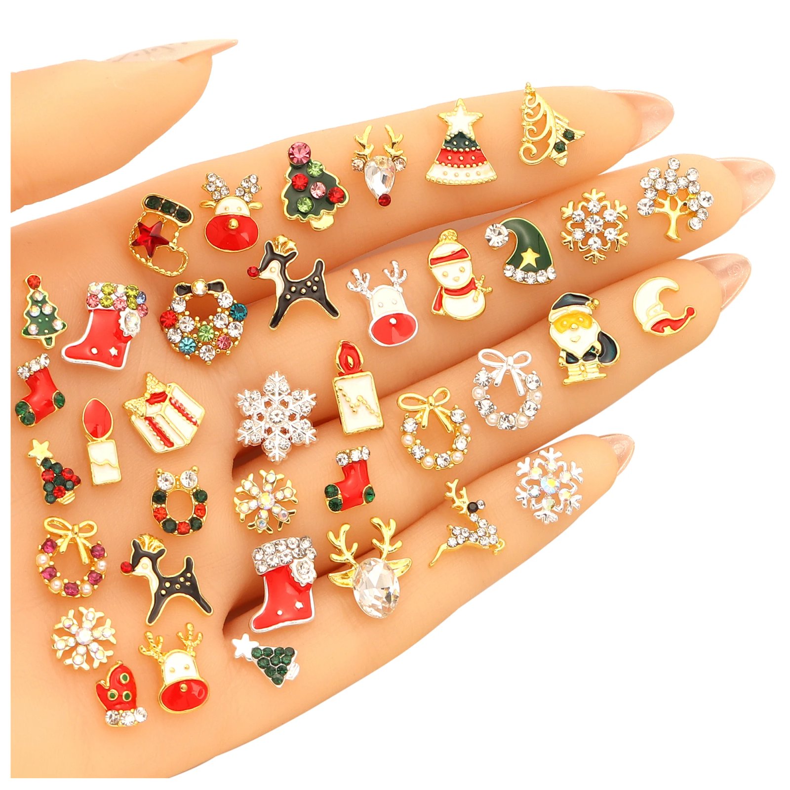 50pcs random mix Christmas nail charm Gold and silver deer Head garland hat Snowflake tree Santa nail art accessories Decoration 50pcs random mix Christmas nail charm Gold and silver deer Head garland hat Snowflake tree Santa nail art accessories Decoration