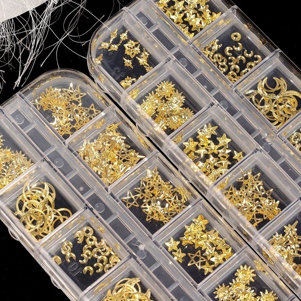 Heallor Gold Star Moon Nail Charms 12Grids Metal Slice Rivet Nail Rhinestones DIY 3D Flatback Nail Art Decorations Manicure Acce Heallor Gold Star Moon Nail Charms 12Grids Metal Slice Rivet Nail Rhinestones DIY 3D Flatback Nail Art Decorations Manicure Acce