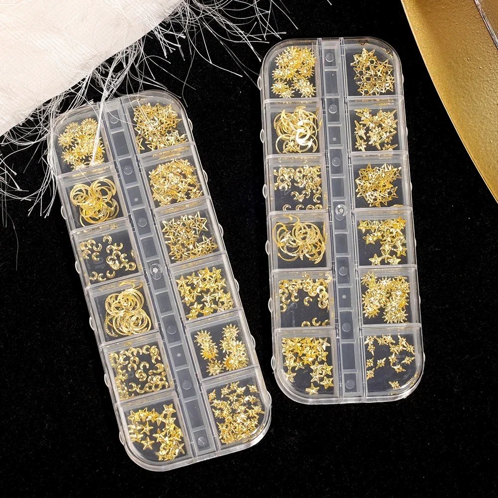 Heallor Gold Star Moon Nail Charms 12Grids Metal Slice Rivet Nail Rhinestones DIY 3D Flatback Nail Art Decorations Manicure Acce Heallor Gold Star Moon Nail Charms 12Grids Metal Slice Rivet Nail Rhinestones DIY 3D Flatback Nail Art Decorations Manicure Acce