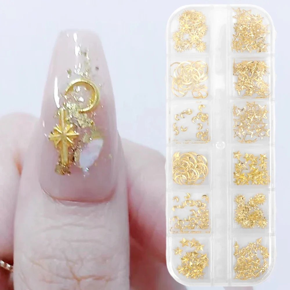 Heallor Gold Star Moon Nail Charms 12Grids Metal Slice Rivet Nail Rhinestones DIY 3D Flatback Nail Art Decorations Manicure Acce Heallor Gold Star Moon Nail Charms 12Grids Metal Slice Rivet Nail Rhinestones DIY 3D Flatback Nail Art Decorations Manicure Acce