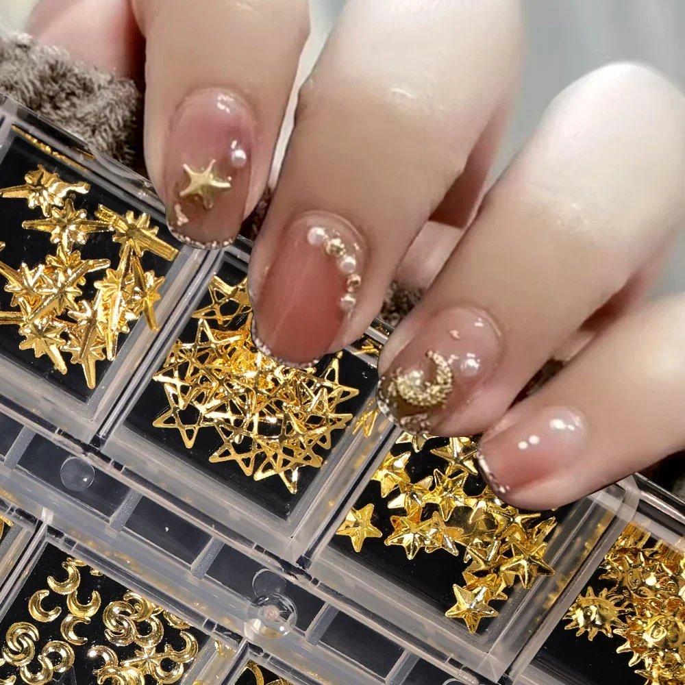 Heallor Gold Star Moon Nail Charms 12Grids Metal Slice Rivet Nail Rhinestones DIY 3D Flatback Nail Art Decorations Manicure Acce Heallor Gold Star Moon Nail Charms 12Grids Metal Slice Rivet Nail Rhinestones DIY 3D Flatback Nail Art Decorations Manicure Acce