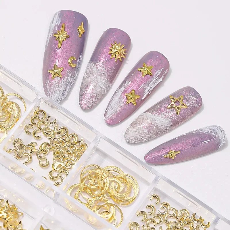 Heallor Gold Star Moon Nail Charms 12Grids Metal Slice Rivet Nail Rhinestones DIY 3D Flatback Nail Art Decorations Manicure Acce Heallor Gold Star Moon Nail Charms 12Grids Metal Slice Rivet Nail Rhinestones DIY 3D Flatback Nail Art Decorations Manicure Acce