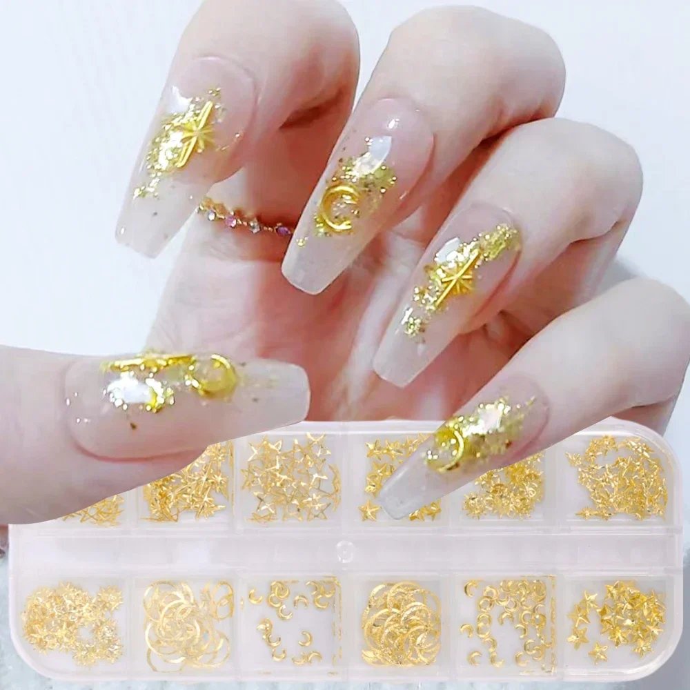 Heallor Gold Star Moon Nail Charms 12Grids Metal Slice Rivet Nail Rhinestones DIY 3D Flatback Nail Art Decorations Manicure Acce Heallor Gold Star Moon Nail Charms 12Grids Metal Slice Rivet Nail Rhinestones DIY 3D Flatback Nail Art Decorations Manicure Acce