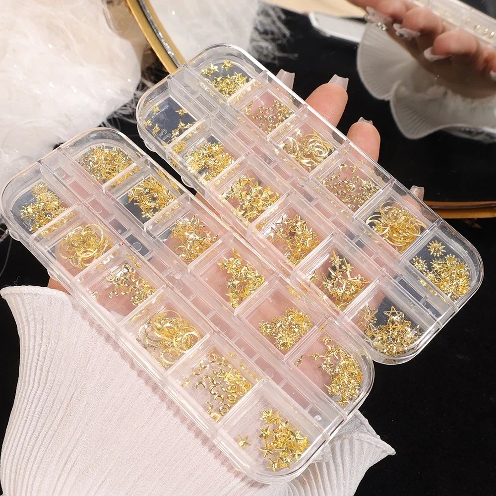 Heallor Gold Star Moon Nail Charms 12Grids Metal Slice Rivet Nail Rhinestones DIY 3D Flatback Nail Art Decorations Manicure Acce Heallor Gold Star Moon Nail Charms 12Grids Metal Slice Rivet Nail Rhinestones DIY 3D Flatback Nail Art Decorations Manicure Acce