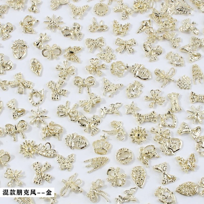 50/60Pcs/lot 3D Butterfly Alloy Nail Charms Bow-knot Design Jewelry Luxury Gold Silver Hollow Nail Art Decoration Accessory Bulk
