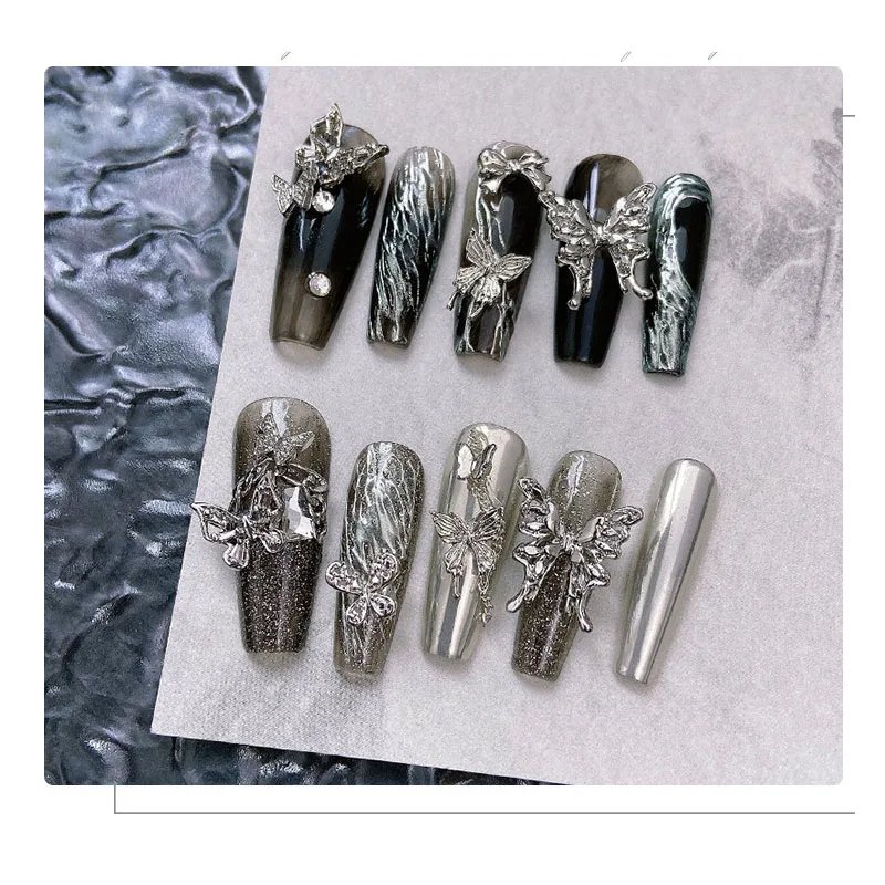 50/60Pcs/lot 3D Butterfly Alloy Nail Charms Bow-knot Design Jewelry Luxury Gold Silver Hollow Nail Art Decoration Accessory Bulk