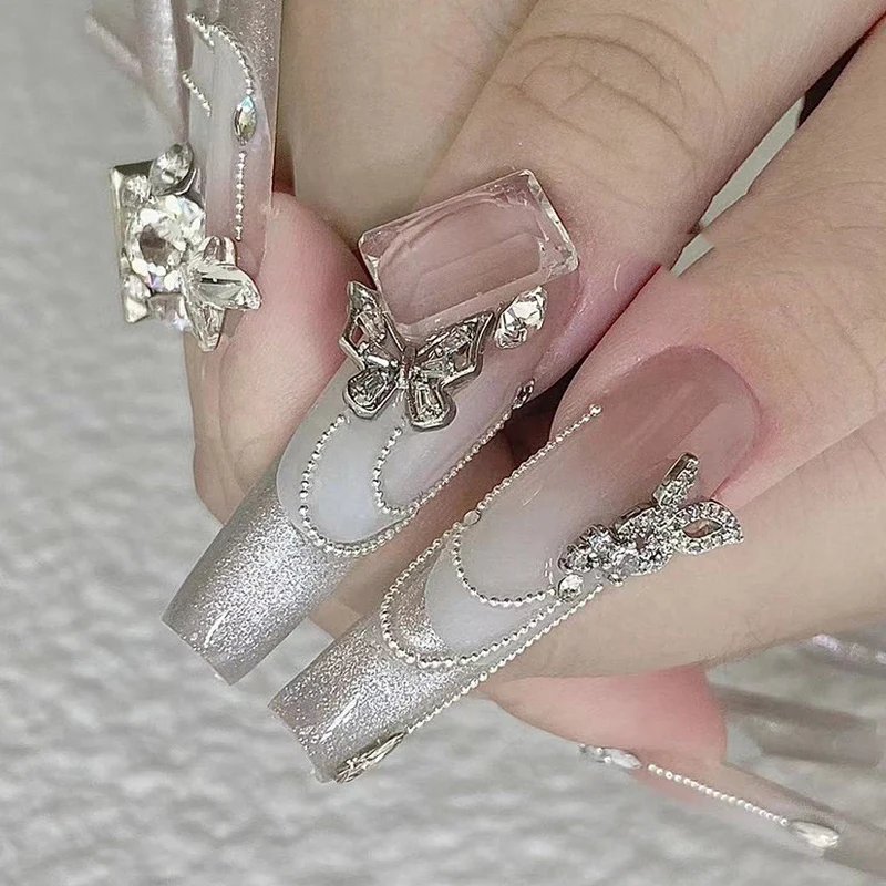 50/60Pcs/lot 3D Butterfly Alloy Nail Charms Bow-knot Design Jewelry Luxury Gold Silver Hollow Nail Art Decoration Accessory Bulk