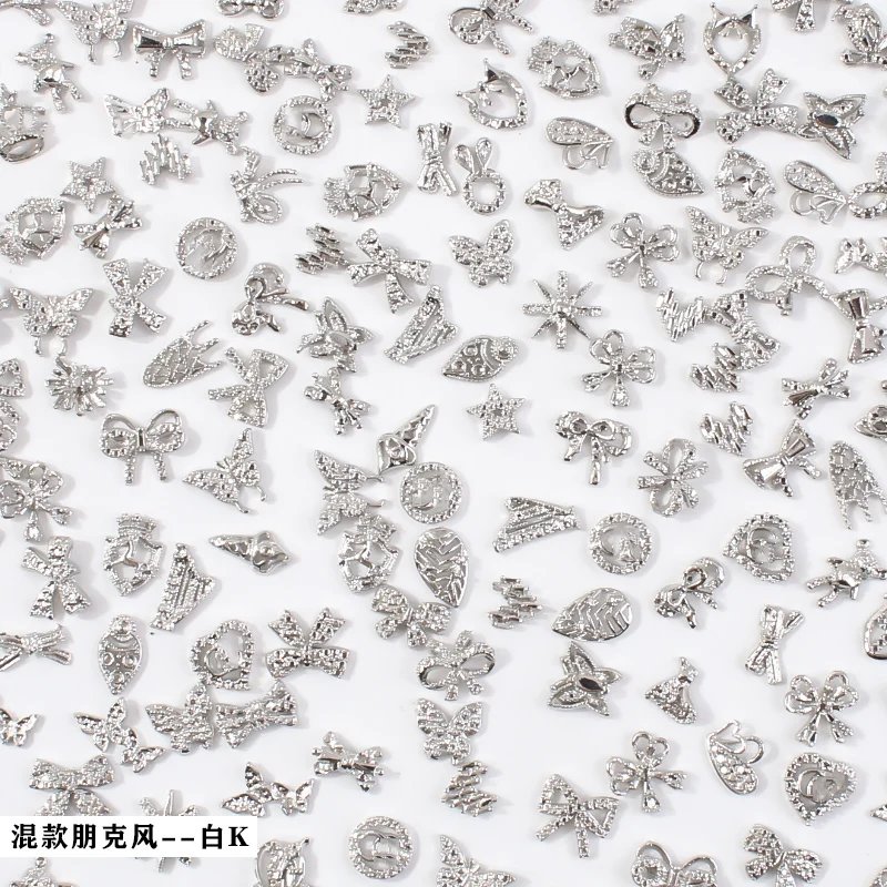50/60Pcs/lot 3D Butterfly Alloy Nail Charms Bow-knot Design Jewelry Luxury Gold Silver Hollow Nail Art Decoration Accessory Bulk