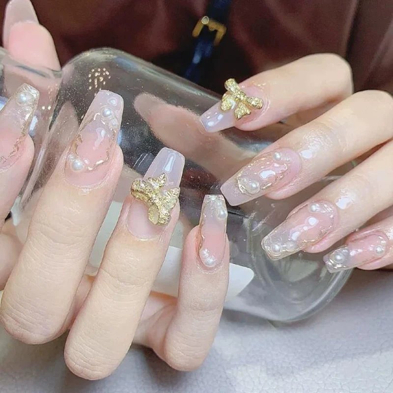 50/60Pcs/lot 3D Butterfly Alloy Nail Charms Bow-knot Design Jewelry Luxury Gold Silver Hollow Nail Art Decoration Accessory Bulk