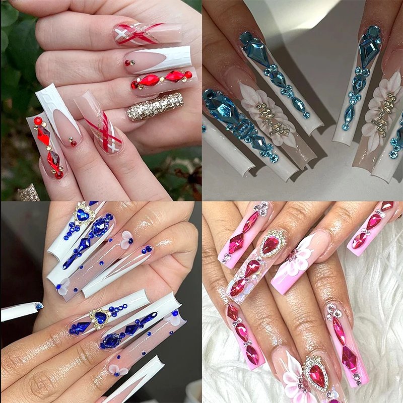 12Grid Luxury Crystal AB Pink Rhinestone Nail Art Charms Diamonds Jewelry Gems Stones Shape Manicure Set Decoration Accessories