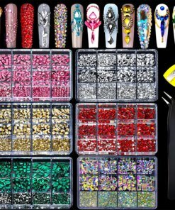 12Grid Luxury Crystal AB Pink Rhinestone Nail Art Charms Diamonds Jewelry Gems Stones Shape Manicure Set Decoration Accessories