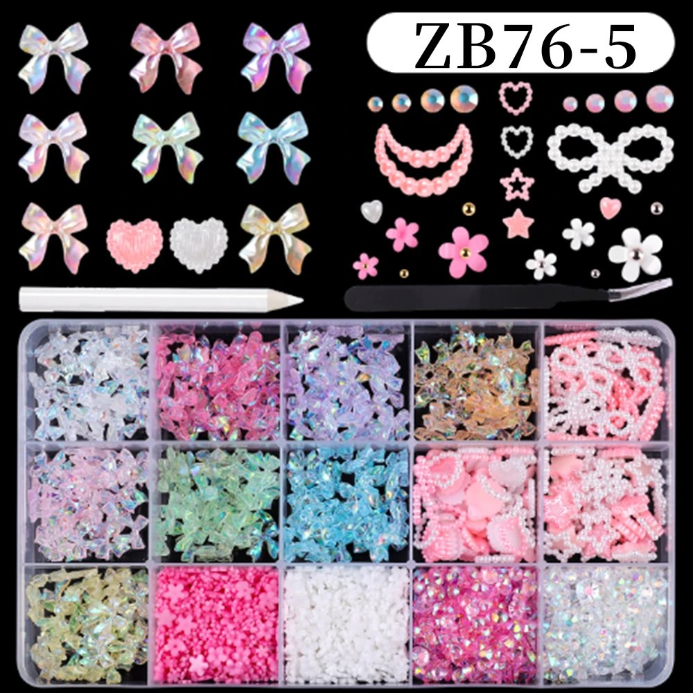 12/15Grids Mixed Cute Resin Nail Charms 3D Bowknots/Heart/Flower Kawaii Nail Art Decoration Boxed Nail Gems With Picking Tools 12/15Grids Mixed Cute Resin Nail Charms 3D Bowknots/Heart/Flower Kawaii Nail Art Decoration Boxed Nail Gems With Picking Tools