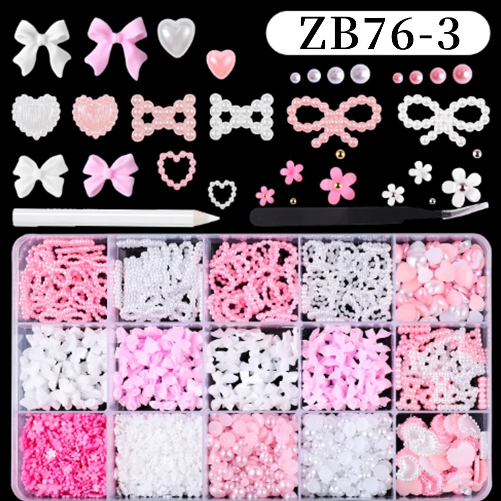12/15Grids Mixed Cute Resin Nail Charms 3D Bowknots/Heart/Flower Kawaii Nail Art Decoration Boxed Nail Gems With Picking Tools 12/15Grids Mixed Cute Resin Nail Charms 3D Bowknots/Heart/Flower Kawaii Nail Art Decoration Boxed Nail Gems With Picking Tools