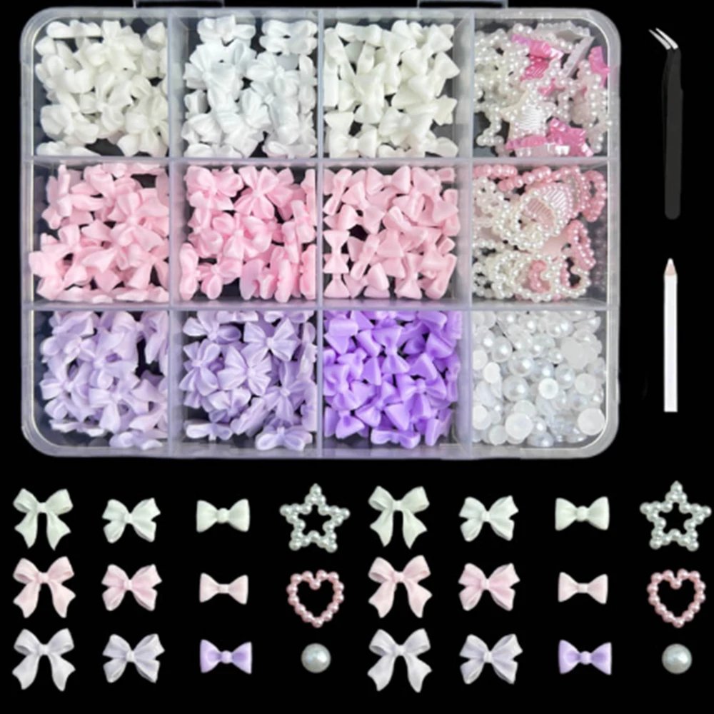 12/15Grids Mixed Cute Resin Nail Charms 3D Bowknots/Heart/Flower Kawaii Nail Art Decoration Boxed Nail Gems With Picking Tools 12/15Grids Mixed Cute Resin Nail Charms 3D Bowknots/Heart/Flower Kawaii Nail Art Decoration Boxed Nail Gems With Picking Tools