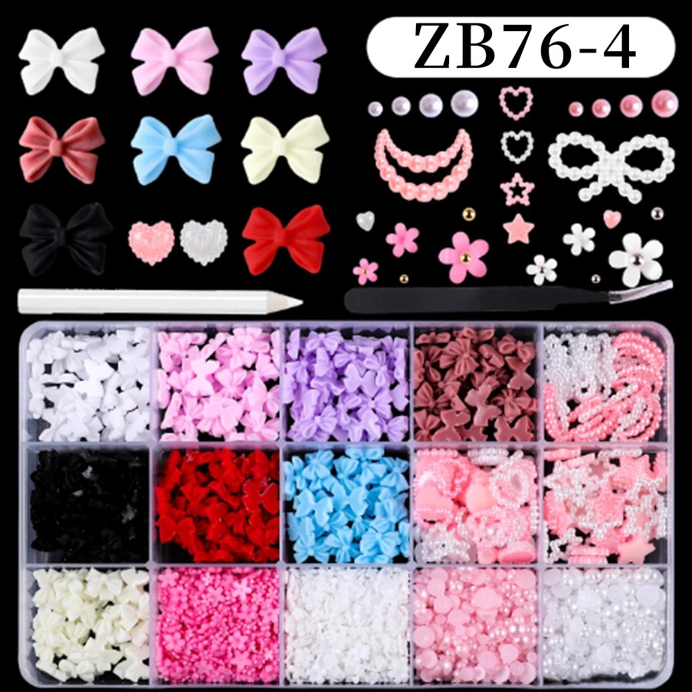 12/15Grids Mixed Cute Resin Nail Charms 3D Bowknots/Heart/Flower Kawaii Nail Art Decoration Boxed Nail Gems With Picking Tools 12/15Grids Mixed Cute Resin Nail Charms 3D Bowknots/Heart/Flower Kawaii Nail Art Decoration Boxed Nail Gems With Picking Tools