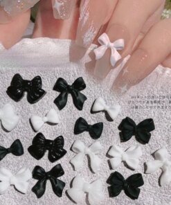 50pcs/Bag Black And White Nail Art Bowknot Resin Nail Jewelry Three-Dimensional Ribbon Polishing Jewelry DIY Nail Art Design