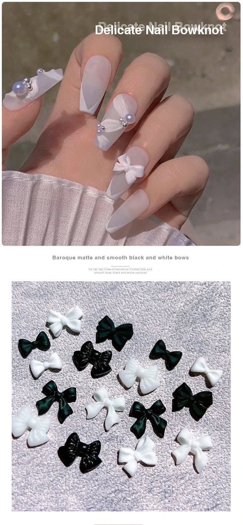 50pcs/Bag Black And White Nail Art Bowknot Resin Nail Jewelry Three-Dimensional Ribbon Polishing Jewelry DIY Nail Art Design