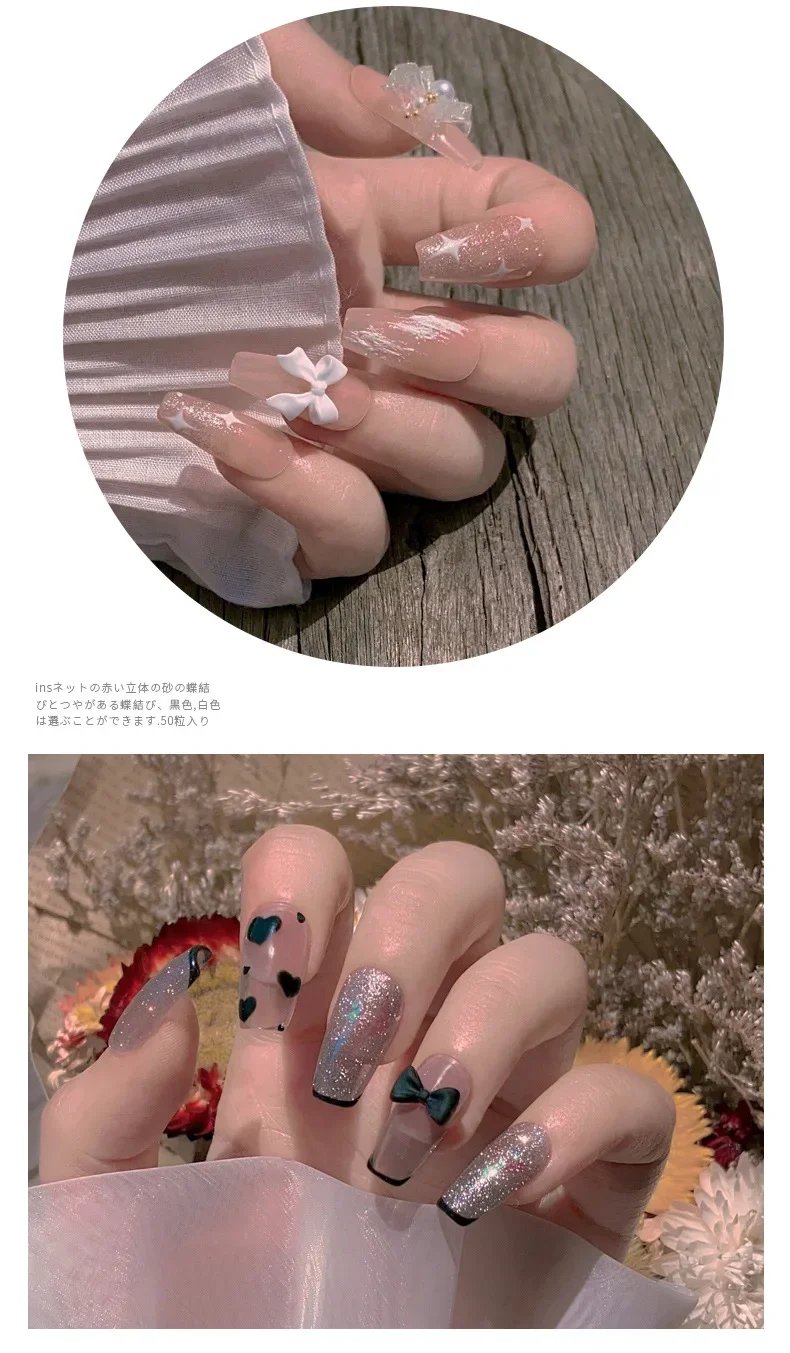 50pcs/Bag Black And White Nail Art Bowknot Resin Nail Jewelry Three-Dimensional Ribbon Polishing Jewelry DIY Nail Art Design