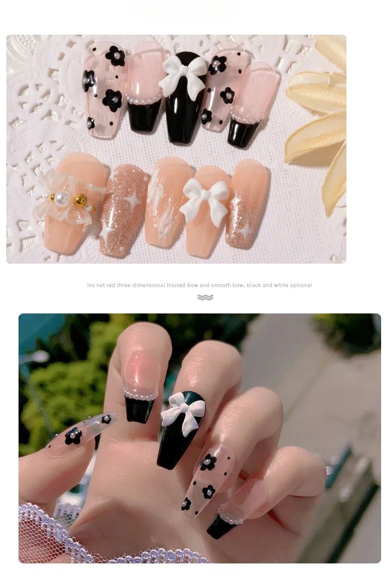50pcs/Bag Black And White Nail Art Bowknot Resin Nail Jewelry Three-Dimensional Ribbon Polishing Jewelry DIY Nail Art Design